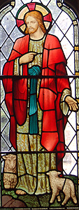 Christ the Good Shepherd from the east window of the north aisle of Ridgmont church June 2011